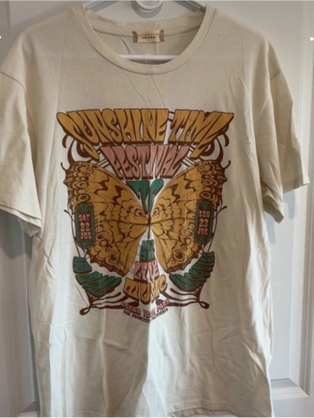 Altar'd State Cream Tee with Yellow Butterfly Graphic